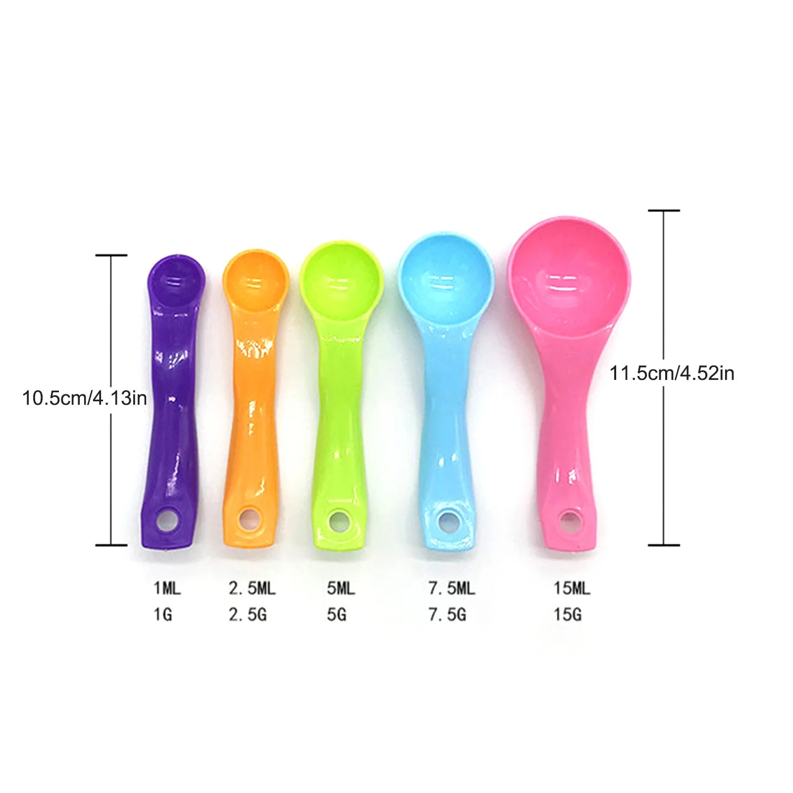 5PCS Color Measuring Spoons Set Salt Spoon Gram Spoon 1 2.5 5 7.5 15ml Measure Spoon Kitchen Seasoning Spoon Cake Baking Tool