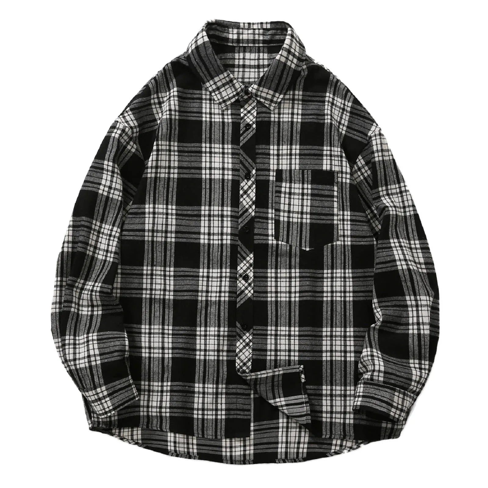 Plaid Long Sleeved Shirt Mens' Plus Size Fashionable Cardigan Autumn Jacket Casual Shirts Long-Sleeve Coats For Man Baggy