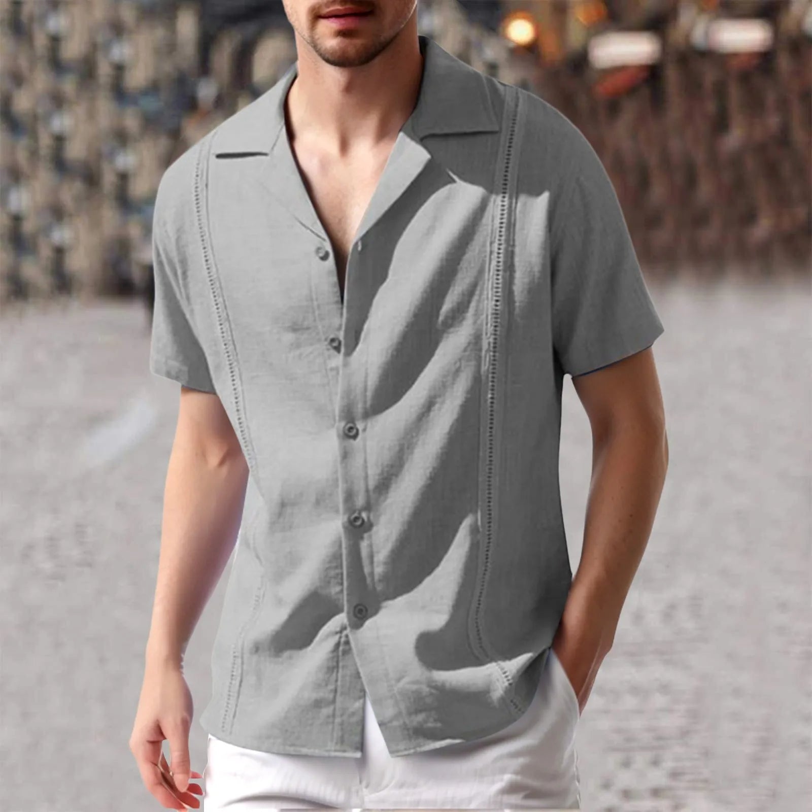 Male Summer Casual Embroidery Edge Solid Shirt Short 2024 New Summer Fashion Mens Checkered Shirts Short Sleeve Shirt Men Blouse