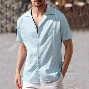 Male Summer Casual Embroidery Edge Solid Shirt Short 2024 New Summer Fashion Mens Checkered Shirts Short Sleeve Shirt Men Blouse