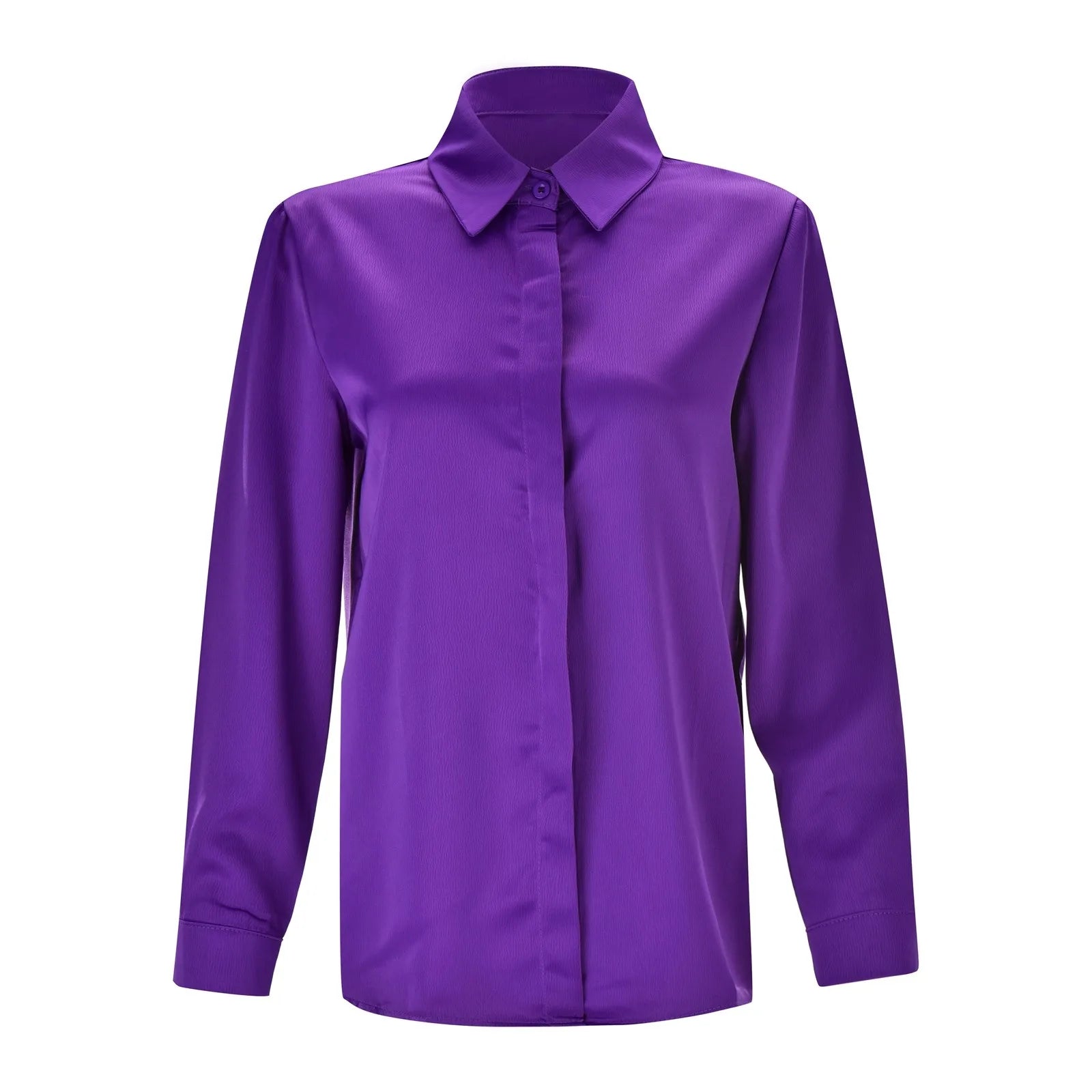 Fashion Rayon Satin Silk Shirt Women Autumn Purple Solid Basic Long Sleeve OL Shirts Vintage Blouse Office Ladies Elegant Shirts