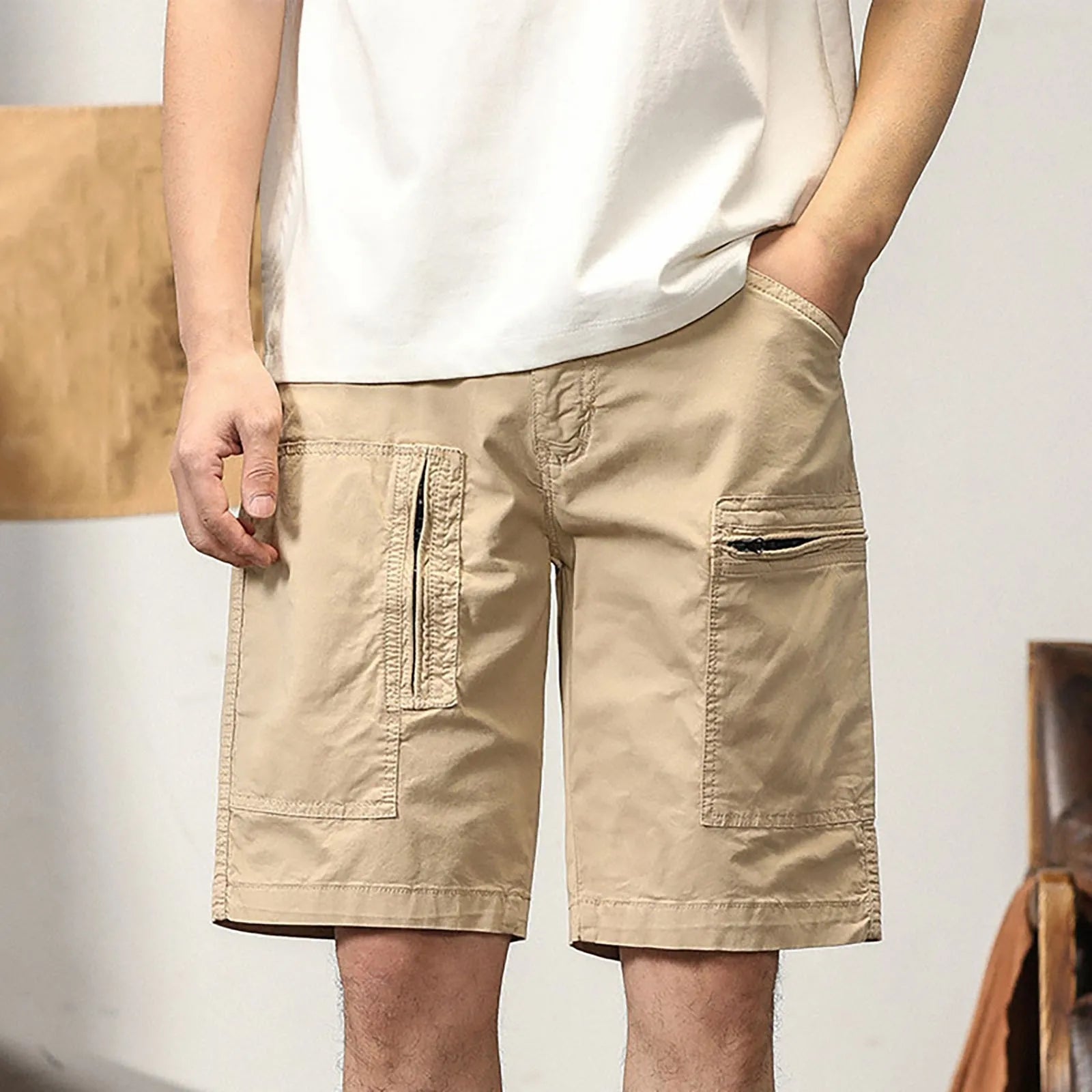 Men'S Summer New Work Shorts Youth Fashion Personality Big Pocket Retro Zipper Capris Loose And Men's Big & Tall Athletic Shorts