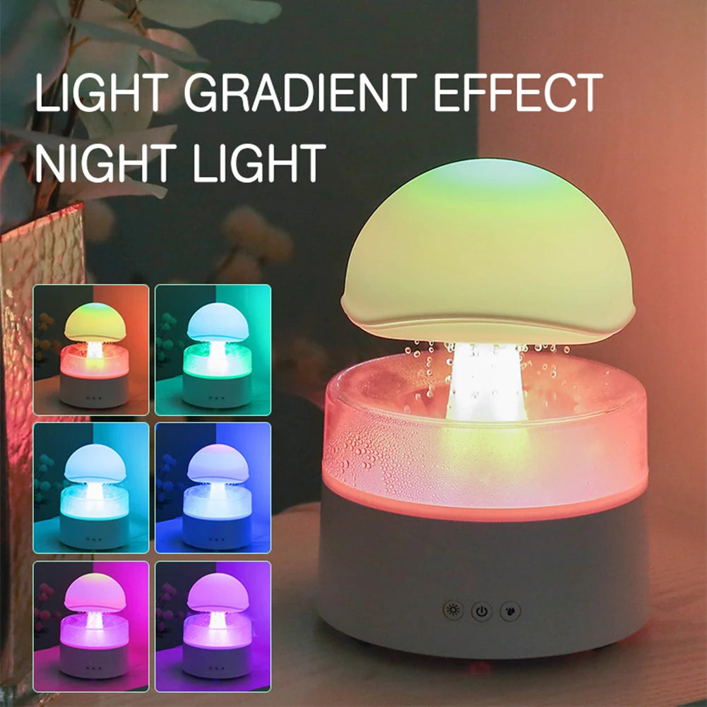 Mushroom Humidifier Rain Drop Sleeping Relaxing Rain Cloud Humidifier Water Drip with 7 Color Light for Home Office Bedroom