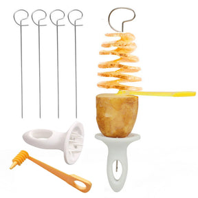 Spiral Potato Cutter with 4 Stainless Steel Sticks Manual Twisted Potato Slicer Reusable Potato Twister Kitchen Accessories