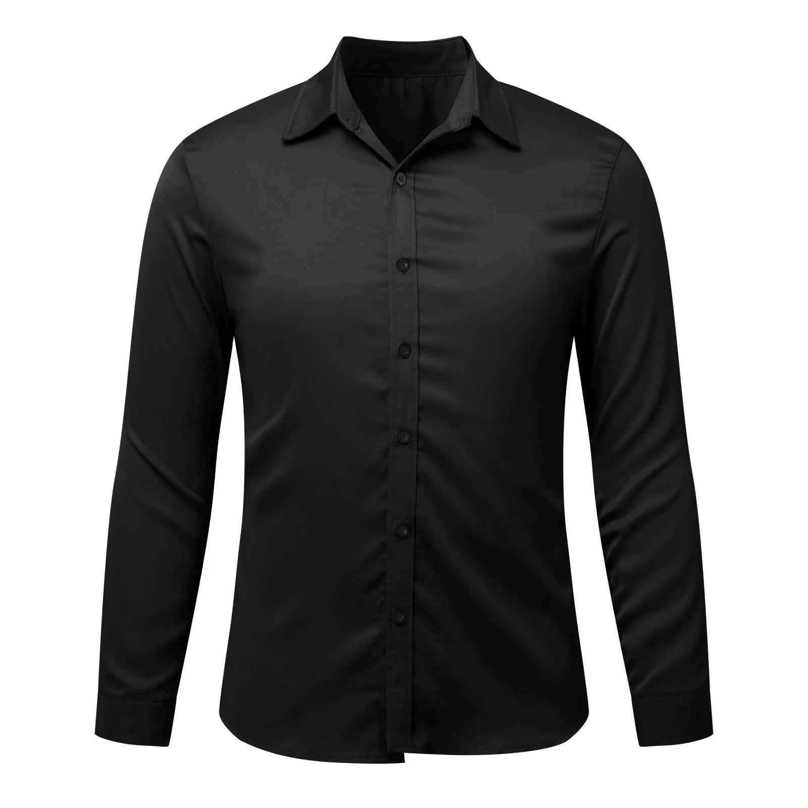 Male Stretch Dress Shirts Elegant Solid Color Satin Formal Wedding Long Sleeve Shirts Slim Fit Button Down Work Business Shirts