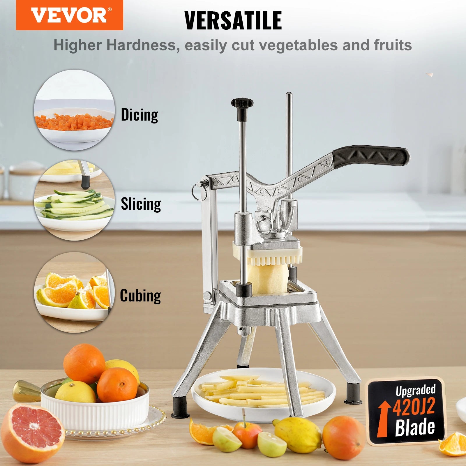 VEVOR Commercial Chopper with 4 Replacement Blades Commercial Vegetable Chopper Stainless Steel for Restaurants & Home Kitchen