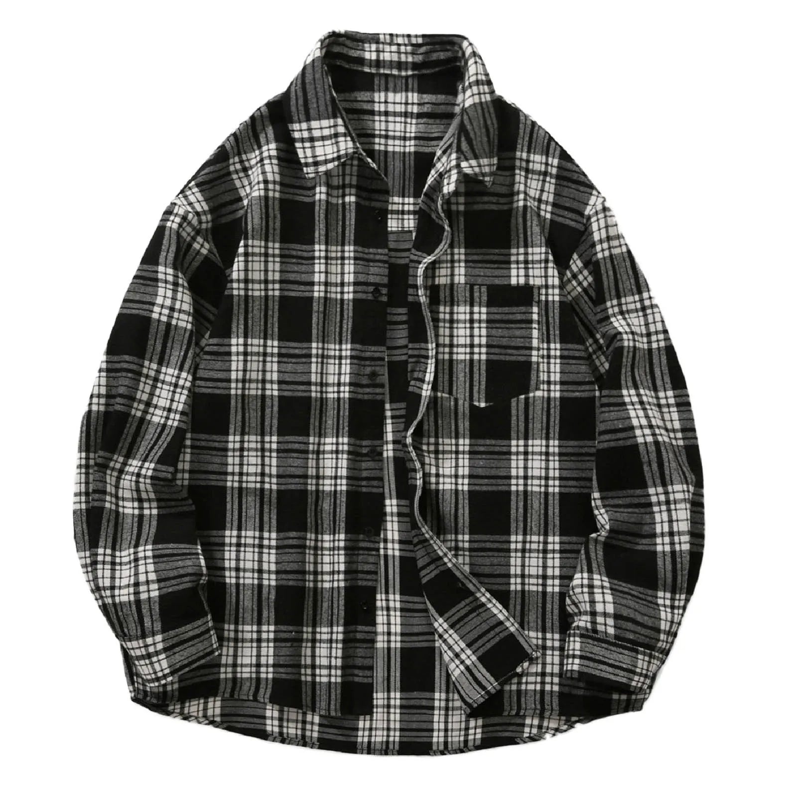 Plaid Long Sleeved Shirt Mens' Plus Size Fashionable Cardigan Autumn Jacket Casual Shirts Long-Sleeve Coats For Man Baggy