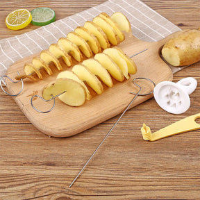 Spiral Potato Cutter with 4 Stainless Steel Sticks Manual Twisted Potato Slicer Reusable Potato Twister Kitchen Accessories