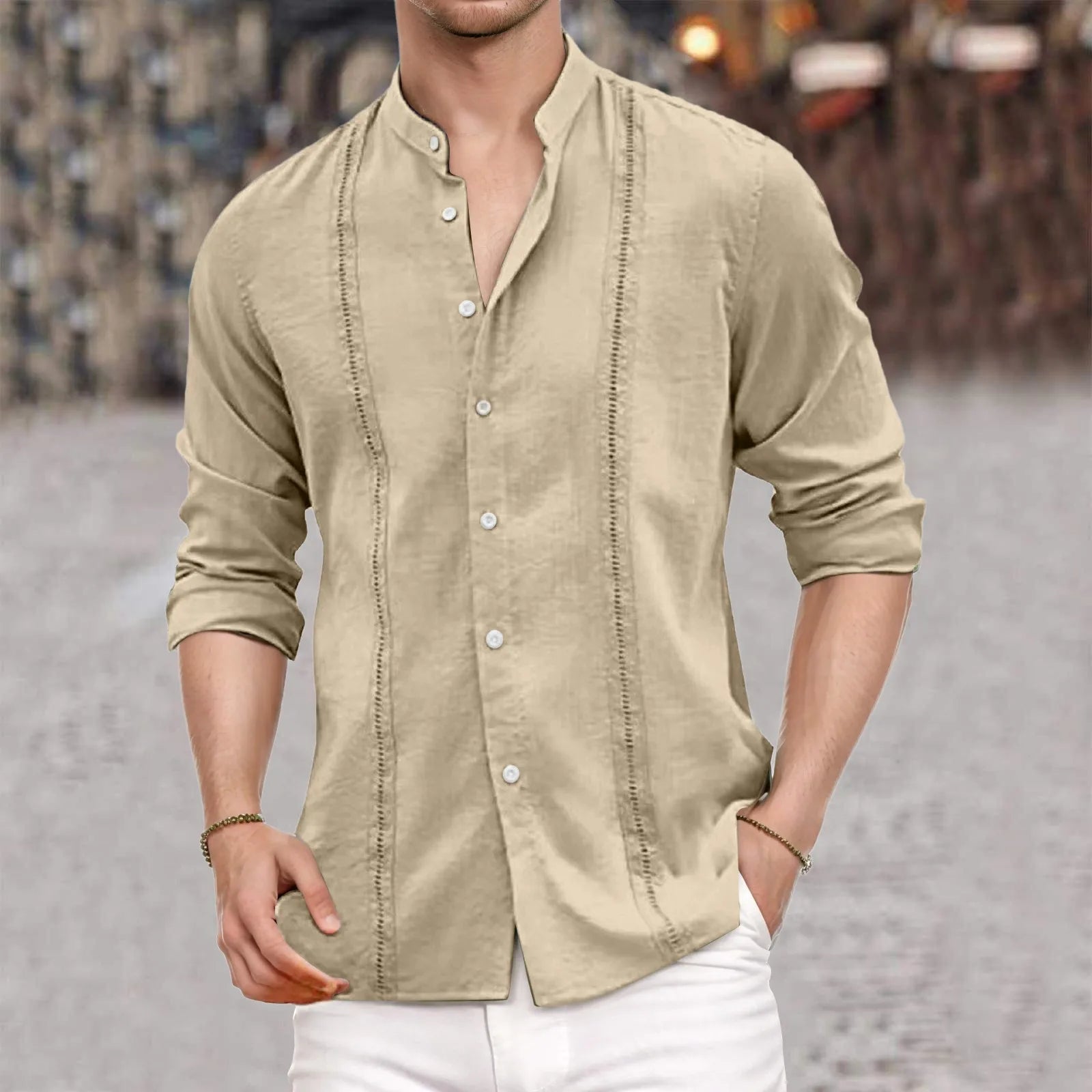 Mens Spring And Summer Fashion Casual Solid And Long Men'S Shirt Retro Printing Single-Breasted Beach Short-Sleeved T-Shirt