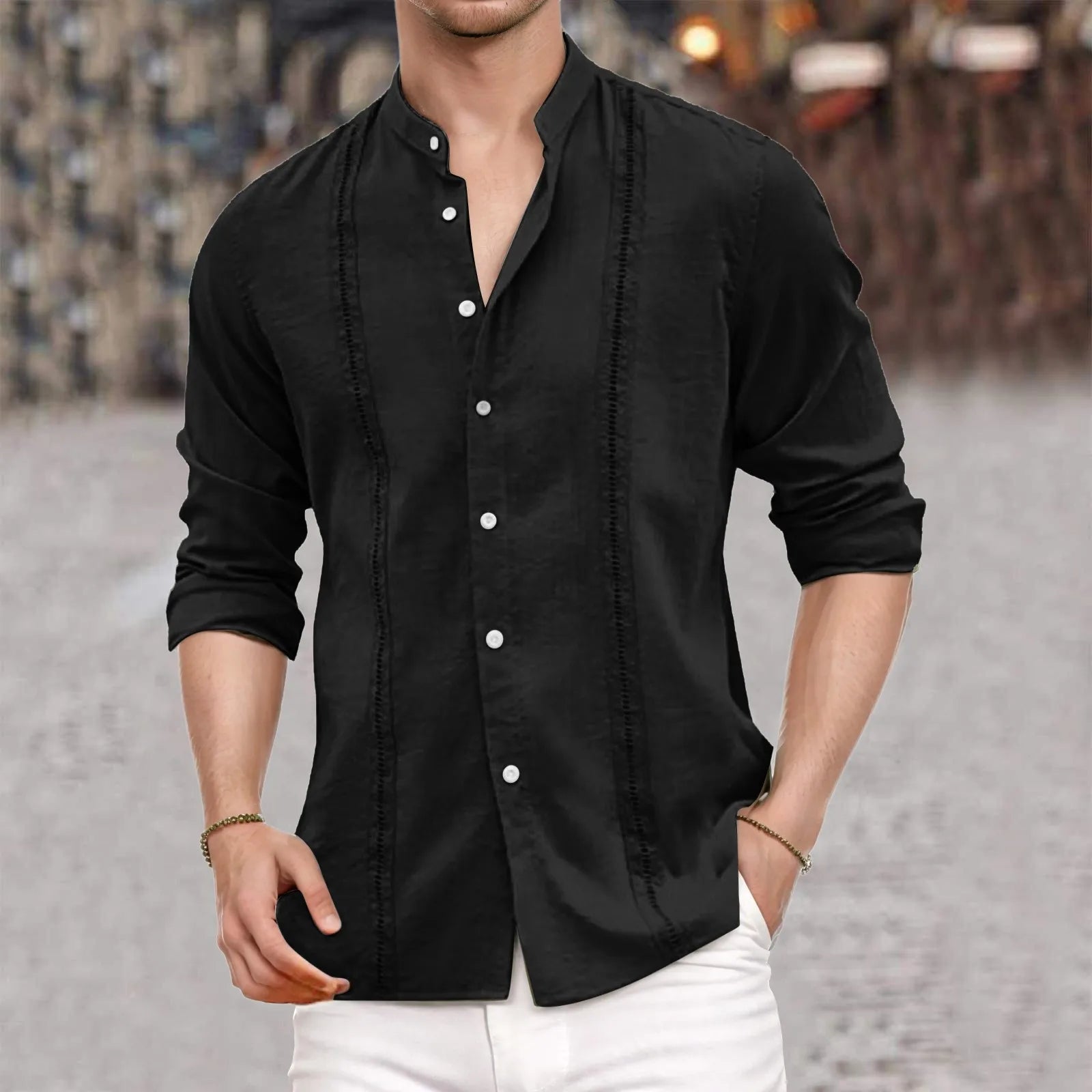 Mens Spring And Summer Fashion Casual Solid And Long Men'S Shirt Retro Printing Single-Breasted Beach Short-Sleeved T-Shirt