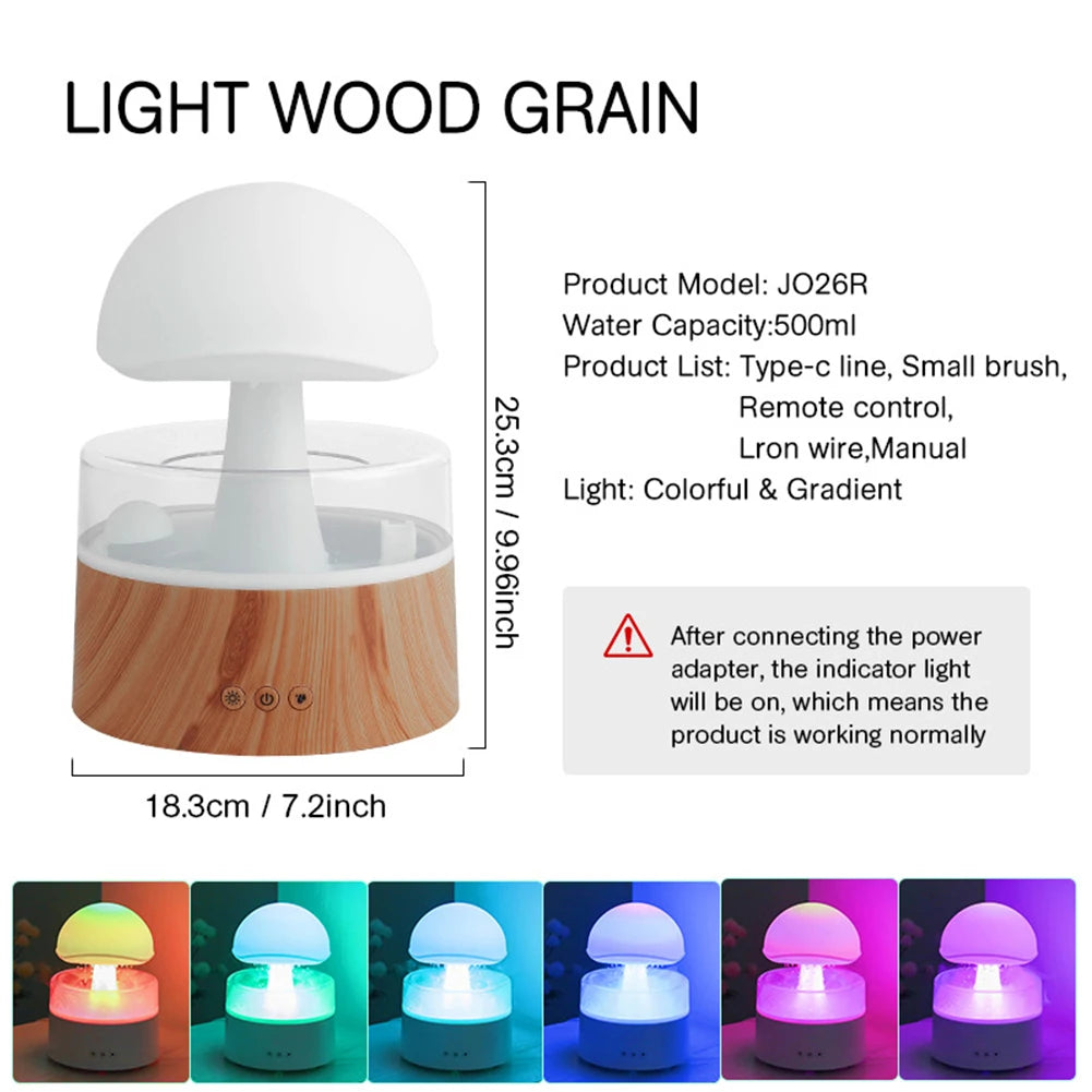 Mushroom Humidifier Rain Drop Sleeping Relaxing Rain Cloud Humidifier Water Drip with 7 Color Light for Home Office Bedroom