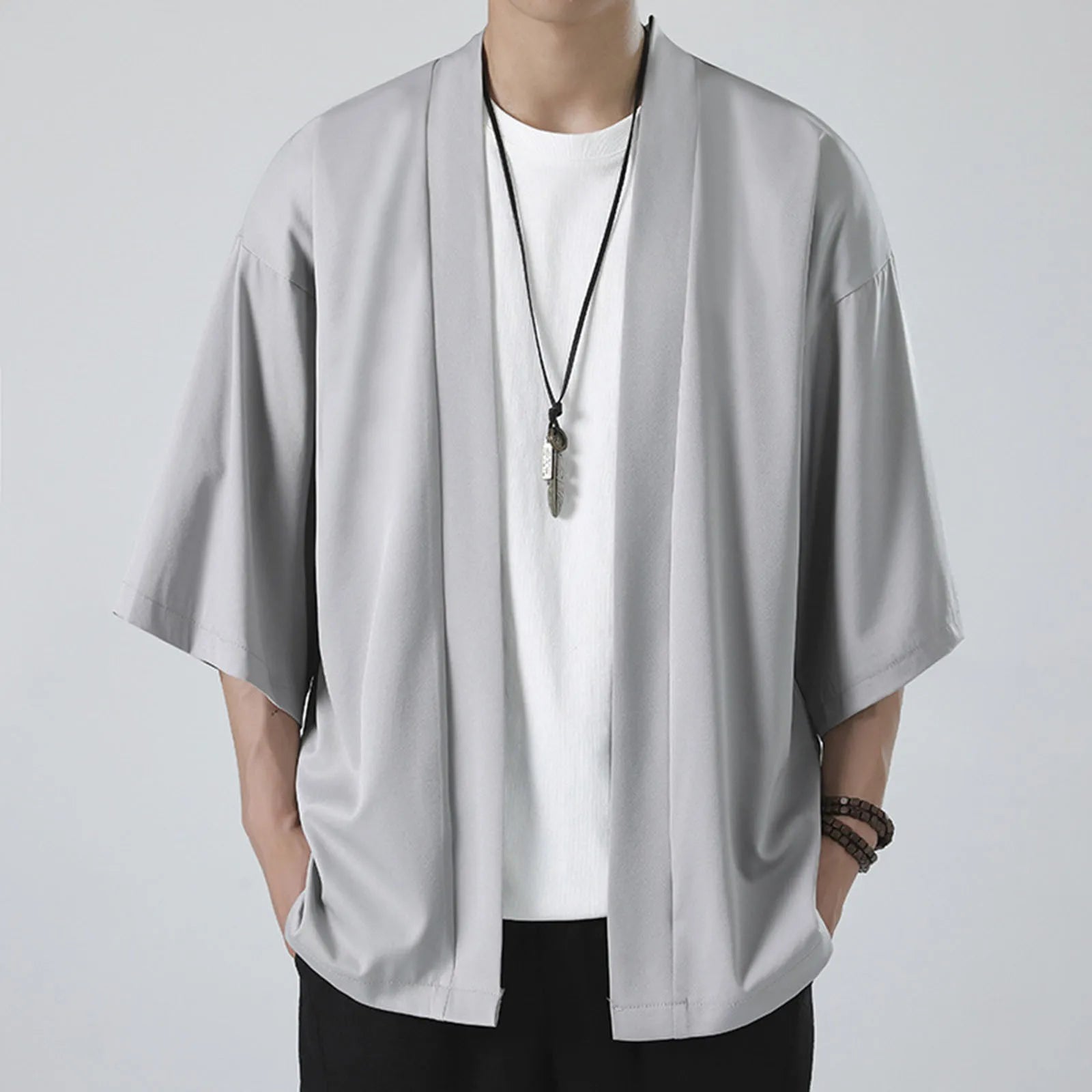 Men's Simple Leisure Solid Color Kimono Jacket Spring Summer New Open Front Cardigan Coat Classic All-match Loose Jackets