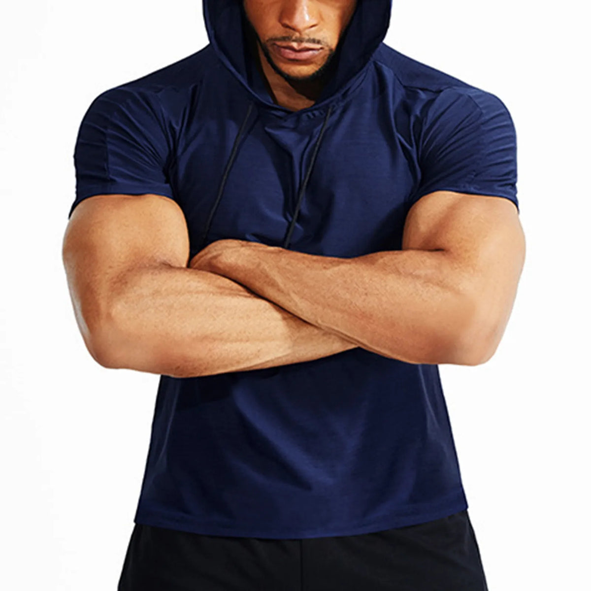 Men'S Summer Tops New Plus Size Loose Sport Hooded T Shirts Solid Color Short Sleeved Hoodies Casual Cotton Sweat Sweatshirts