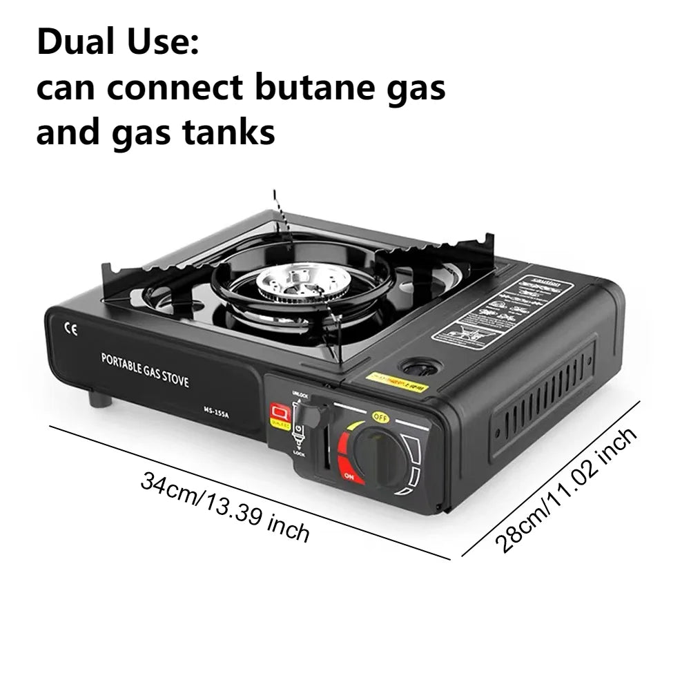 Backpacking Stove Stainless Steel Outdoor Gas Tank Stove with Carry Case Butane Stove for Outdoor Hiking Camping Road Trips