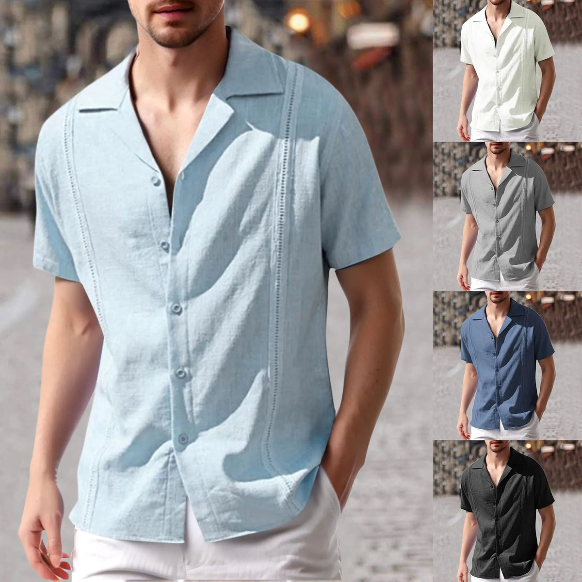 Male Summer Casual Embroidery Edge Solid Shirt Short 2024 New Summer Fashion Mens Checkered Shirts Short Sleeve Shirt Men Blouse