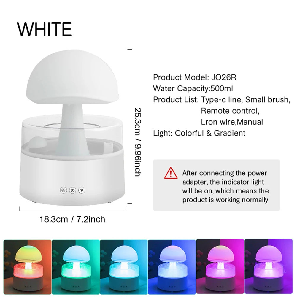 Mushroom Humidifier Rain Drop Sleeping Relaxing Rain Cloud Humidifier Water Drip with 7 Color Light for Home Office Bedroom