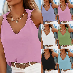 Active Tops for Women Women's Casual Fashion V Neck Knotted Tie Sleeveless Blouses Fashion Temperament Shirts Cute Sweet Top