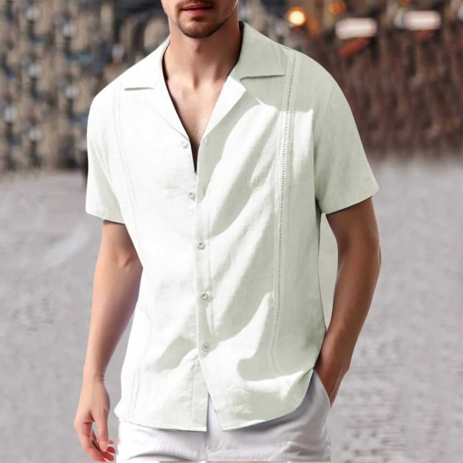 Male Summer Casual Embroidery Edge Solid Shirt Short 2024 New Summer Fashion Mens Checkered Shirts Short Sleeve Shirt Men Blouse