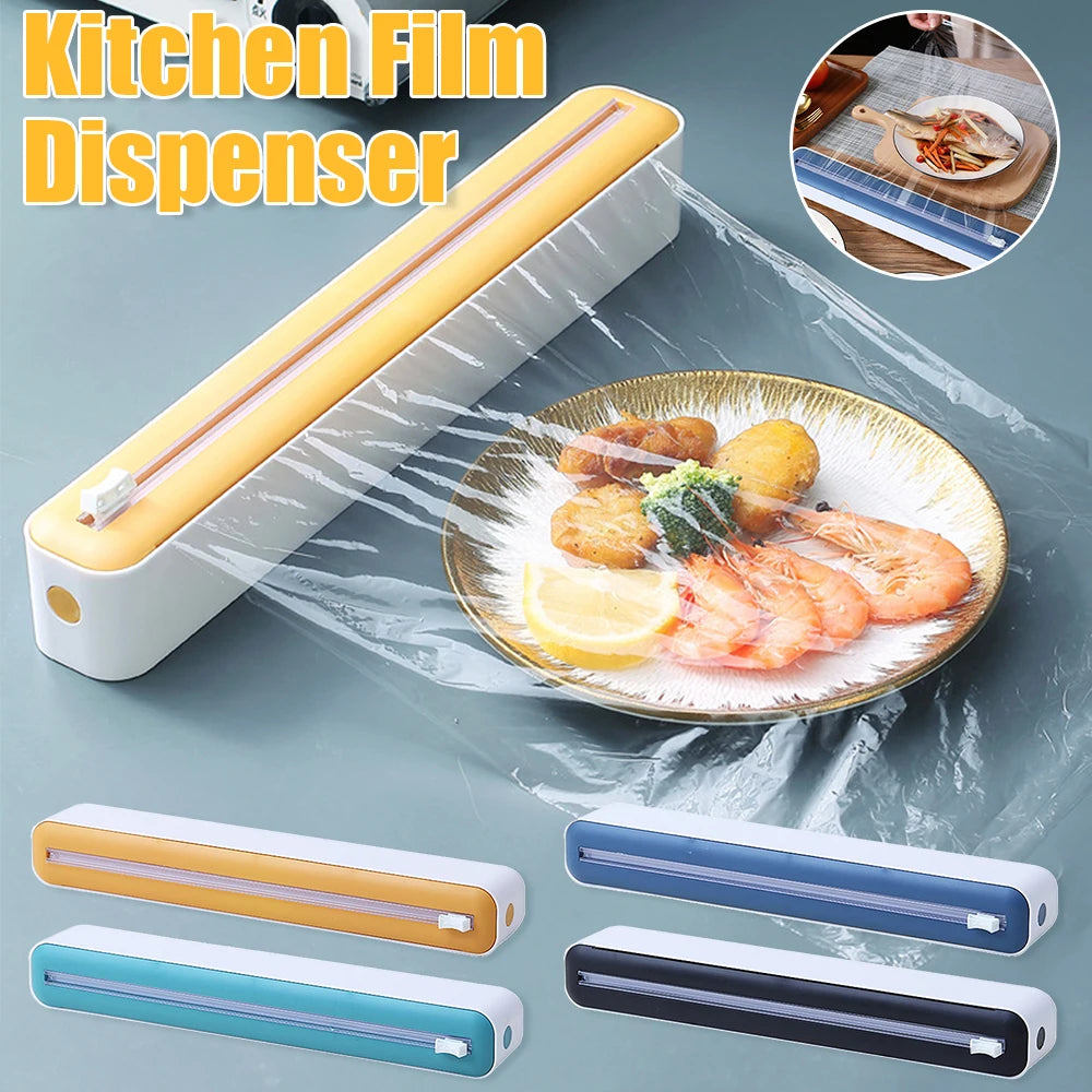 2 in 1 Plastic Wrap Dispenser Refillable Food Cling Film Wrap Dispenser with Slide Cutter Food Film Cutter Kitchen Accessories