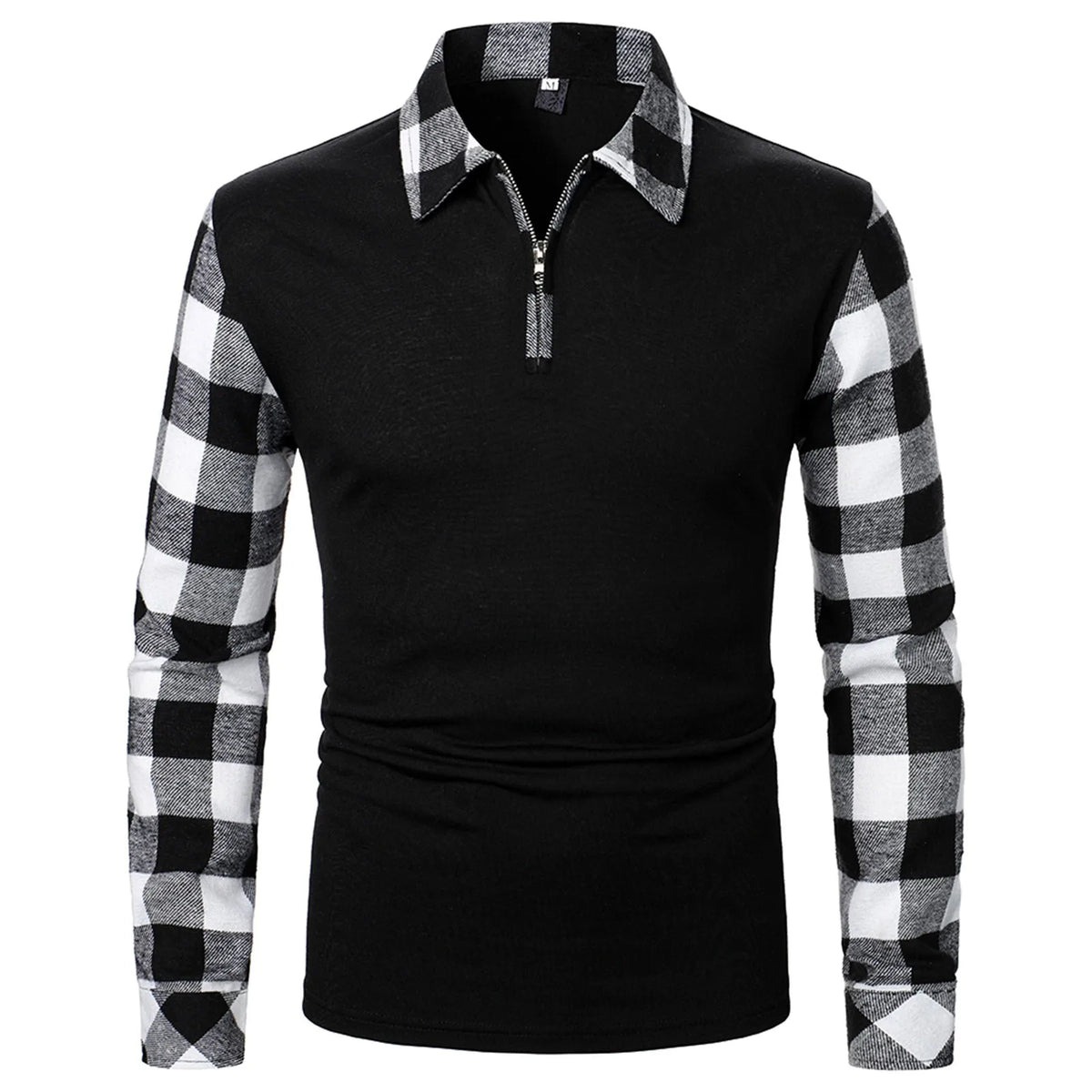 Men's Business Pullover Shirts Fashion Lapel Zipper Formal Work Plaid T-Shirt Men Bottoming Top Slim Fit Dress Shirt For Men