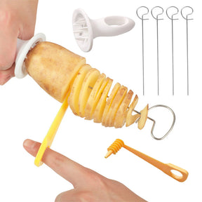 Spiral Potato Cutter with 4 Stainless Steel Sticks Manual Twisted Potato Slicer Reusable Potato Twister Kitchen Accessories