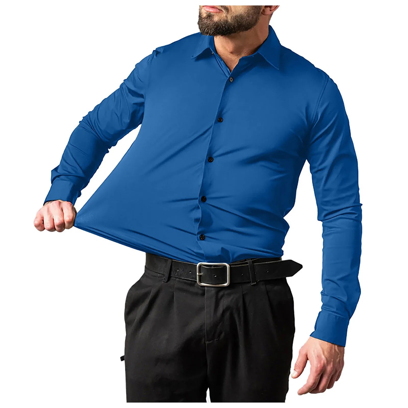 Men's Dress Shirts Solid Long Sleeve High Stretch Formal Business Casual Shirts Classic Regular Fit Button Down Work Shirts