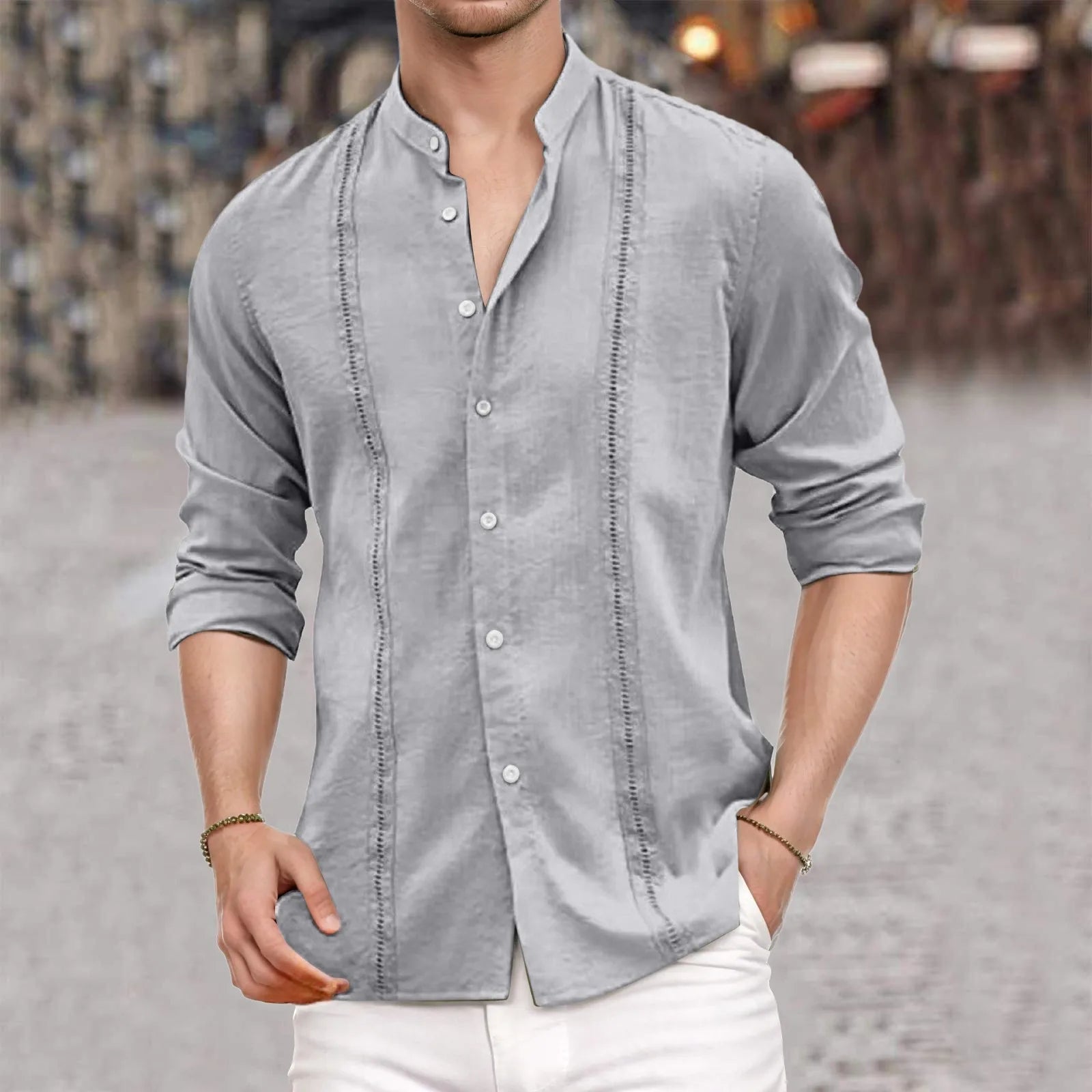 Mens Spring And Summer Fashion Casual Solid And Long Men'S Shirt Retro Printing Single-Breasted Beach Short-Sleeved T-Shirt