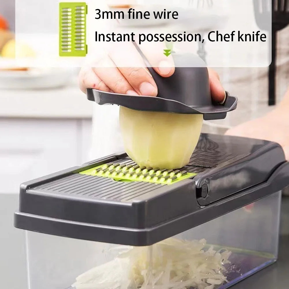 Vegetable Chopper Multifunctional Food Chopper 8 Blades Vegetable Cutter with Hand Guard & Container Food Slicer Kitchen Gadgets