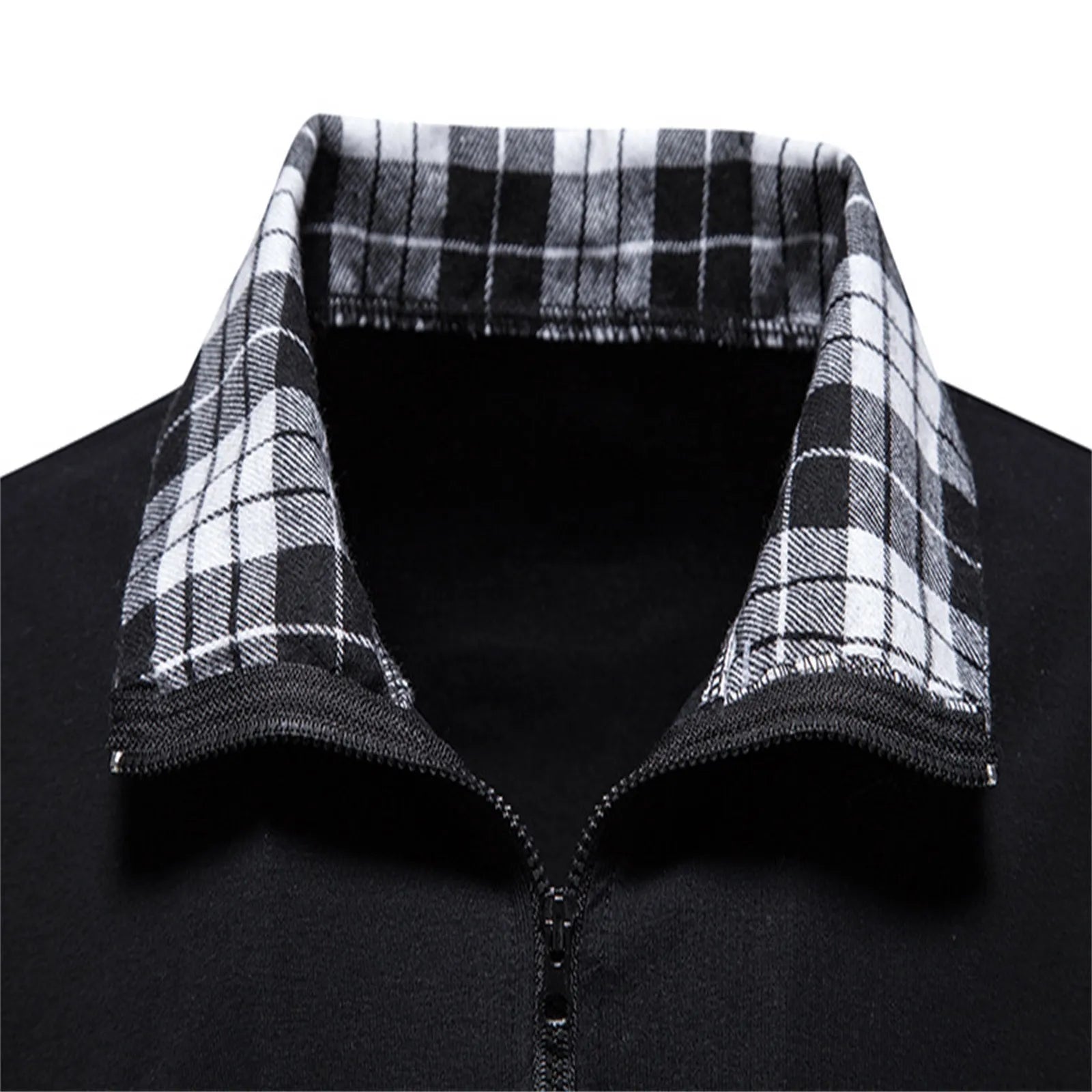 Men's Polo Shirt Zipper Long Sleeve Business Pullover Tops Formal Work Plaid Splice Tee Casual T Shirts For Men Clothing