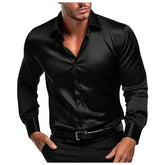 Male Stretch Dress Shirts Elegant Solid Color Satin Formal Wedding Long Sleeve Shirts Slim Fit Button Down Work Business Shirts