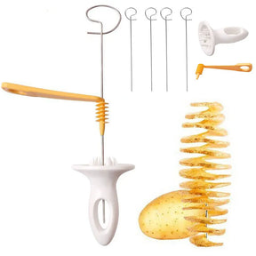 Spiral Potato Cutter with 4 Stainless Steel Sticks Manual Twisted Potato Slicer Reusable Potato Twister Kitchen Accessories