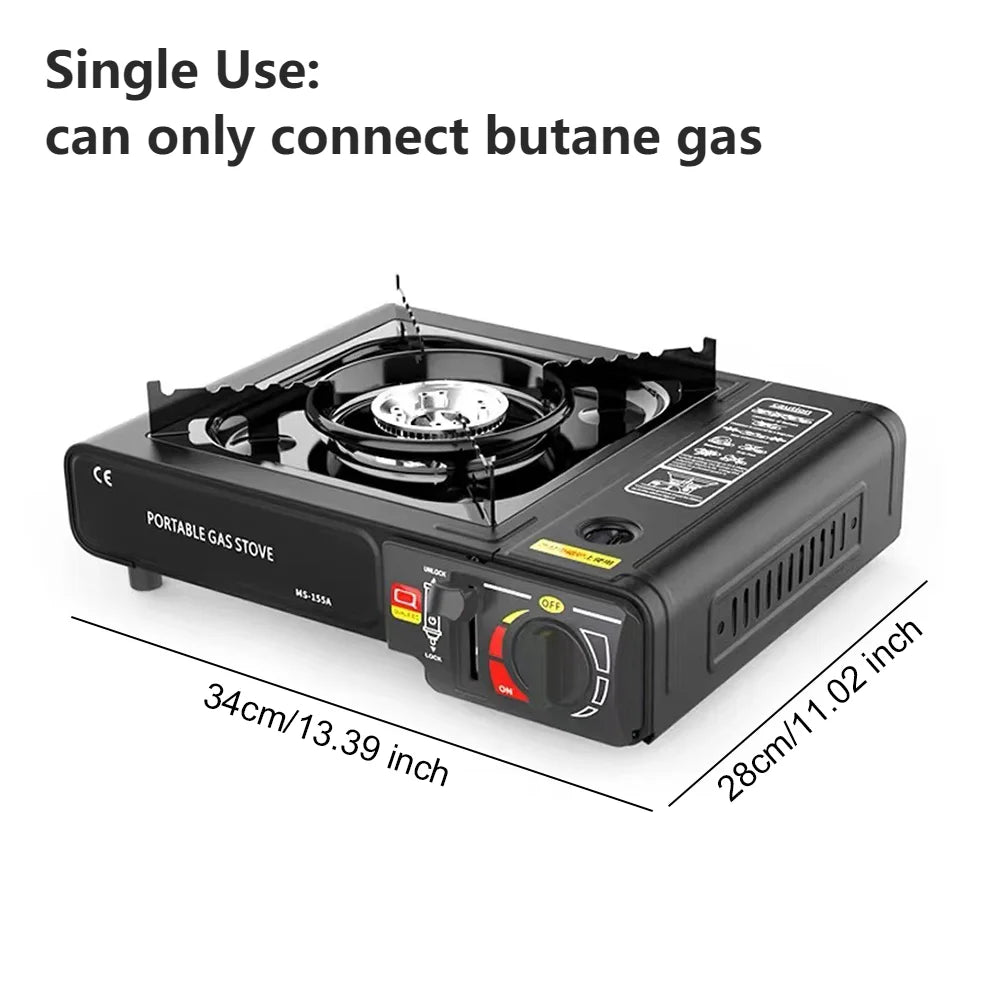 Backpacking Stove Stainless Steel Outdoor Gas Tank Stove with Carry Case Butane Stove for Outdoor Hiking Camping Road Trips